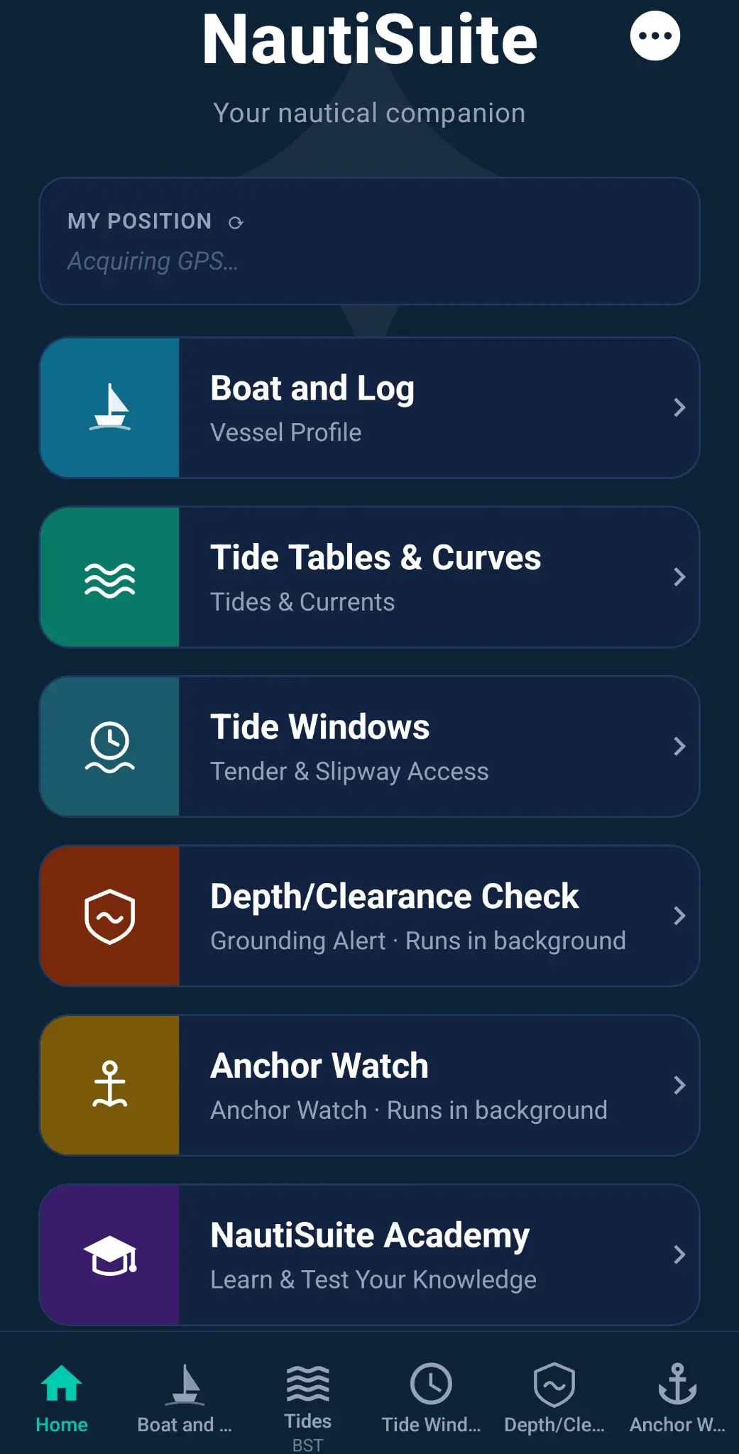 NautiSuite Boat and Log home screen