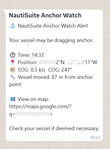 WhatsApp Anchor Watch alert