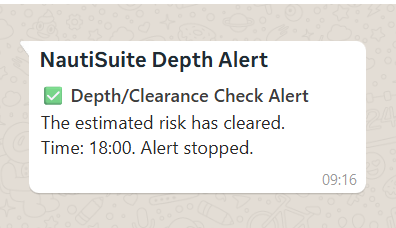 WhatsApp Depth Clearance all-clear alert